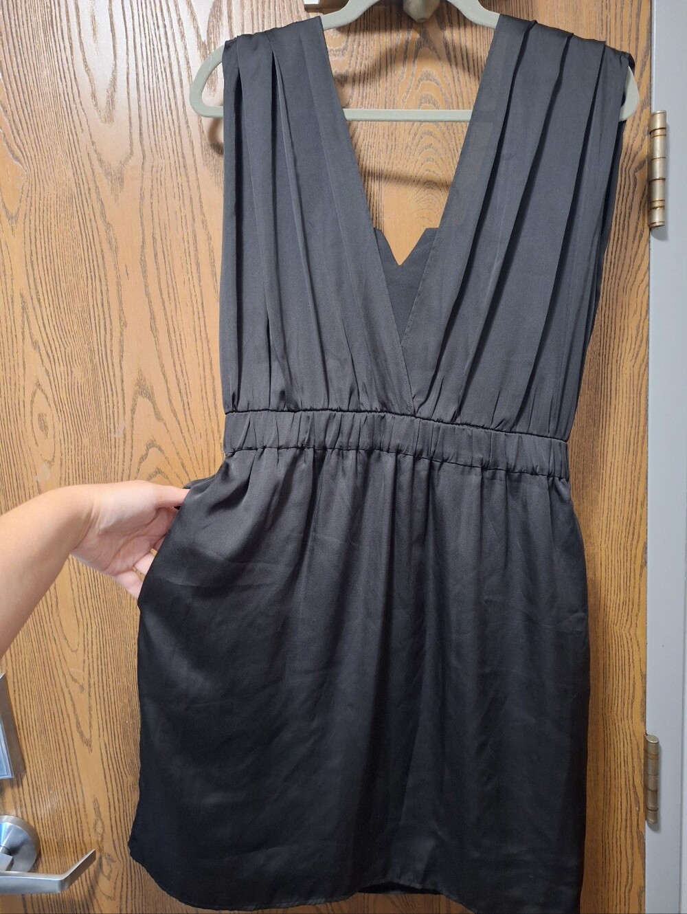 BCBGeneration Black Pleated V-Neck Mini Dress Size M
